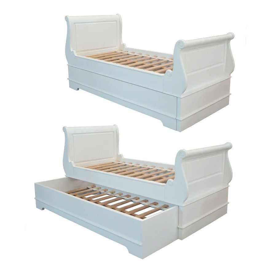 Traditional Sleigh Bed With Left Side Trundle - White