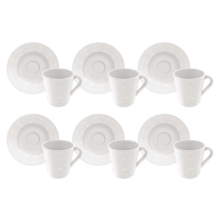 Tramontina Alicia Set of 12 Porcelain Cups and Saucers 70ml