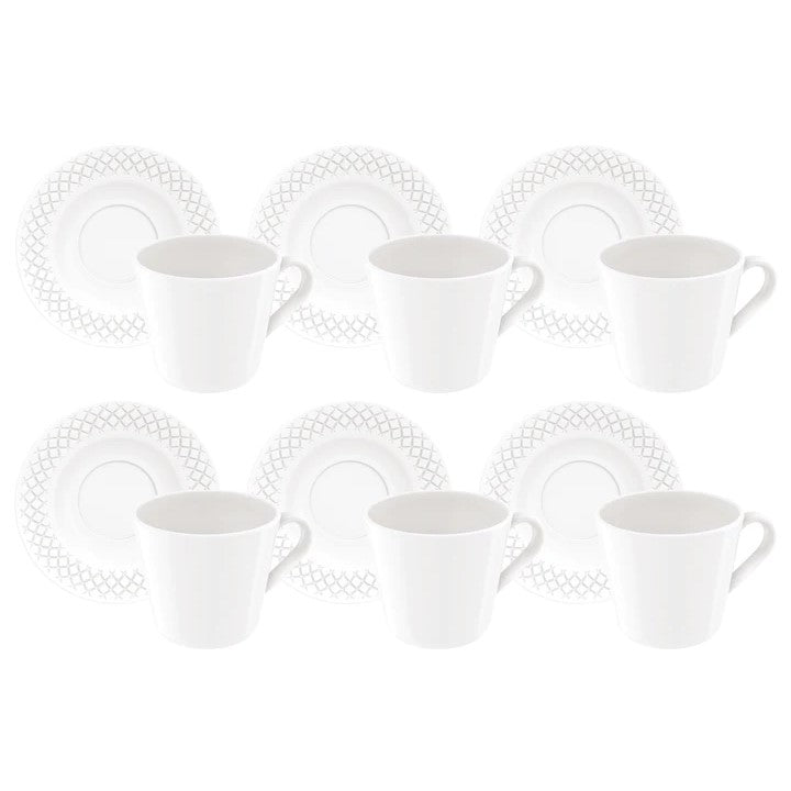 Tramontina Ingrid Set of 12 Porcelain Cups and Saucers 185ml