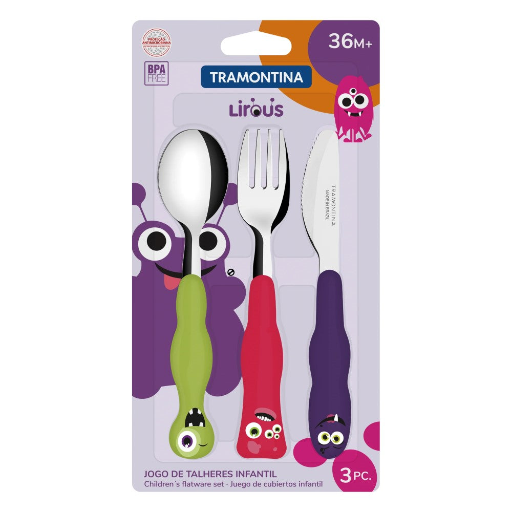 Tramontina Lirous 3-Piece Colorful Children's Flatware Set