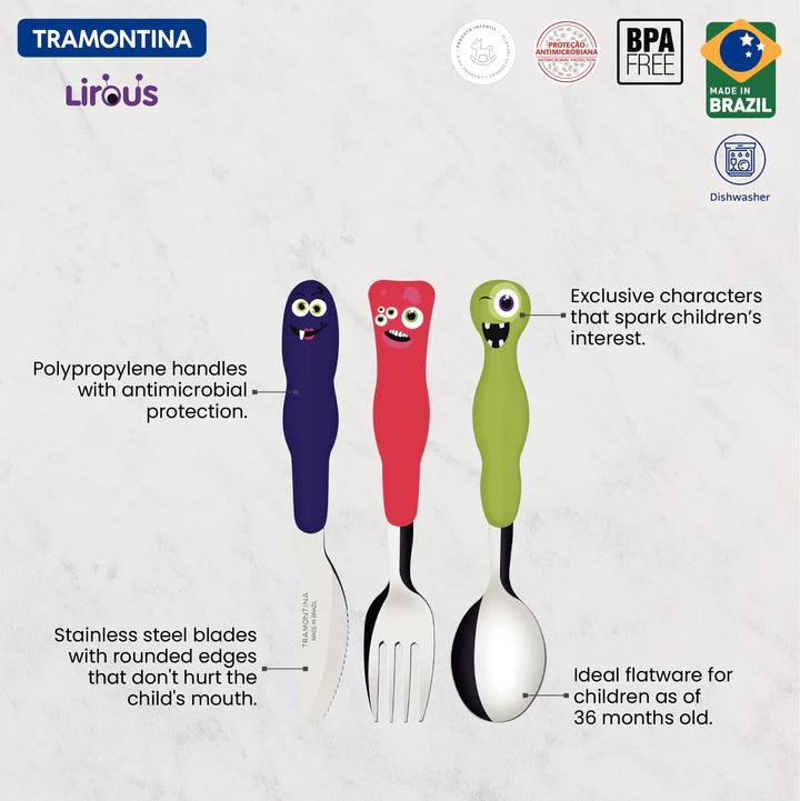 Tramontina Lirous 3-Piece Colorful Children's Flatware Set