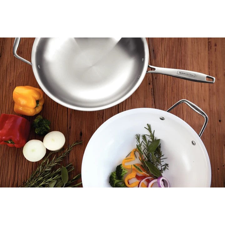 Tramontina Ceramic Stainless Steel Wok with Tri-ply Base