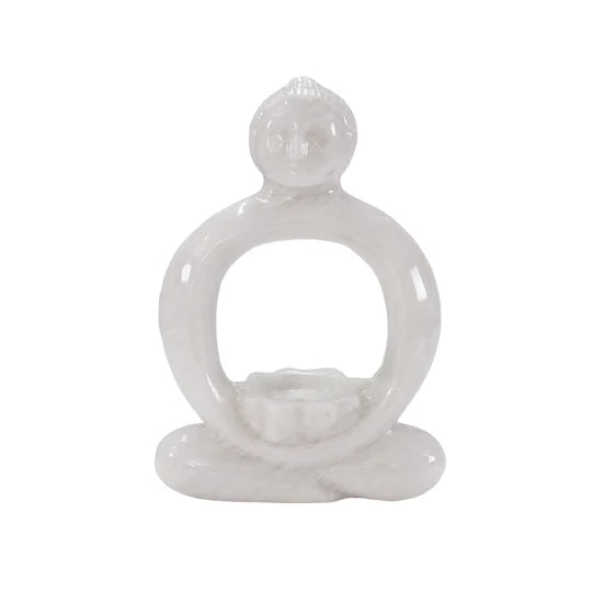 Tranquil Serenity Marble Buddha Incense Holder - White