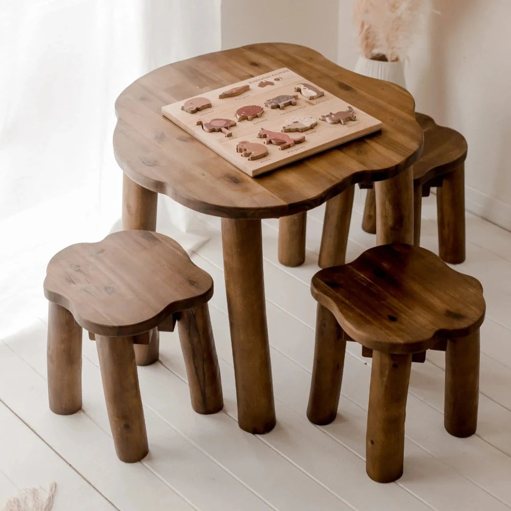 Tree-Inspired Hardwood Table and Stools