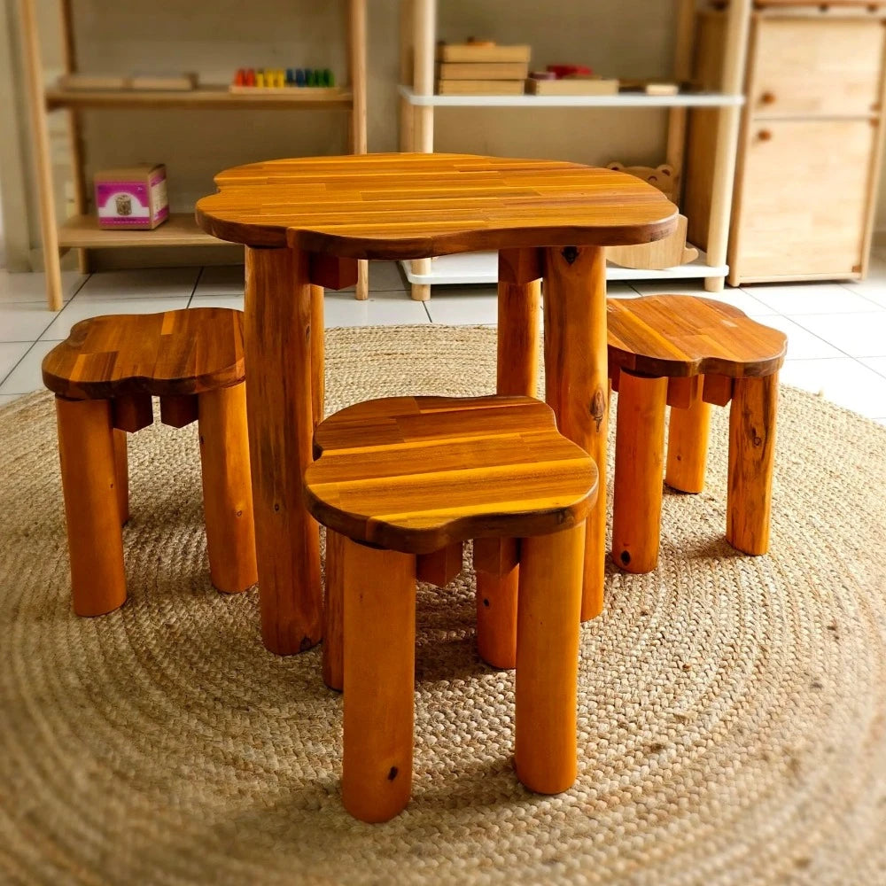 Tree-Inspired Hardwood Table and Stools