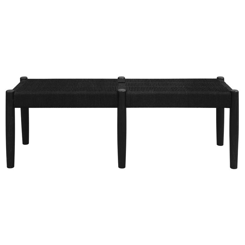 Two-Seater Design with Woven Seat Oak Bench - Black
