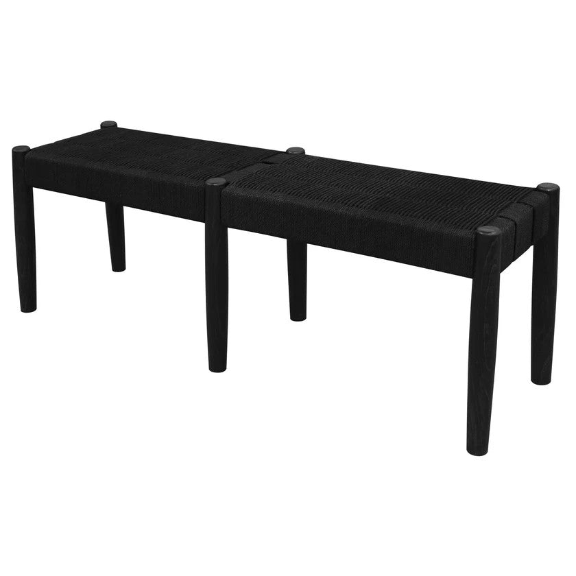 Two-Seater Design with Woven Seat Oak Bench - Black