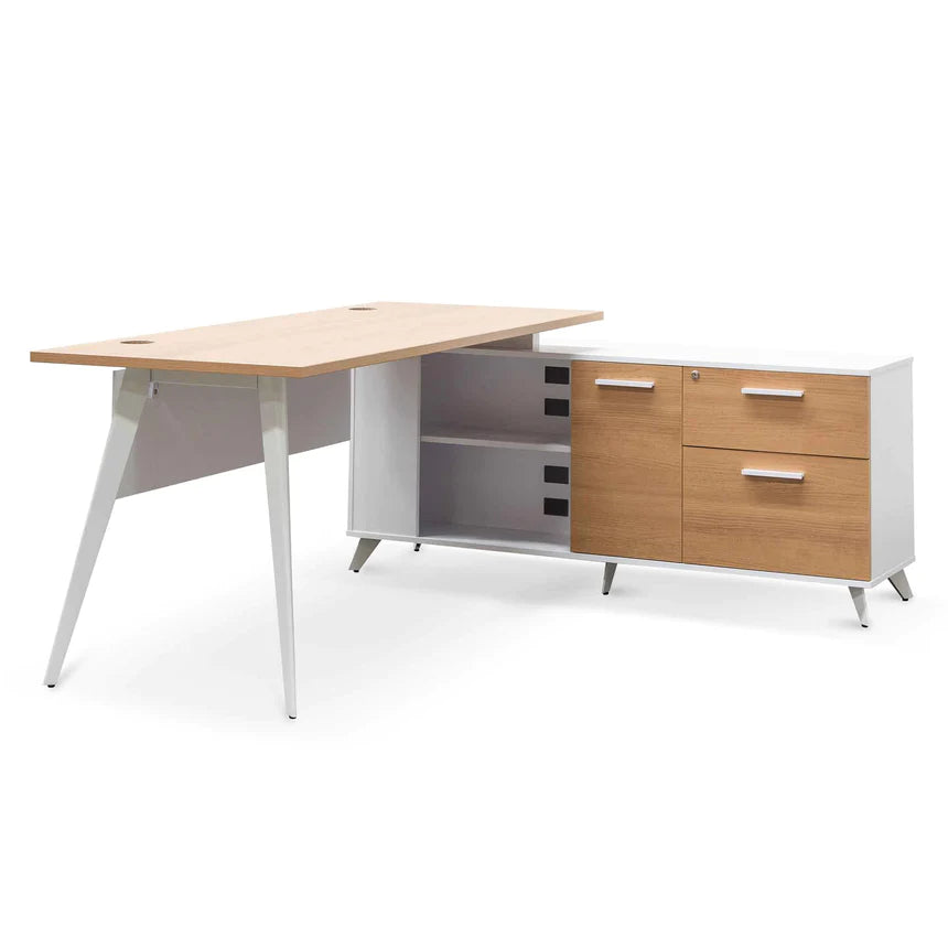 Ultimate Right Return Office Desk 160cms - Natural & White