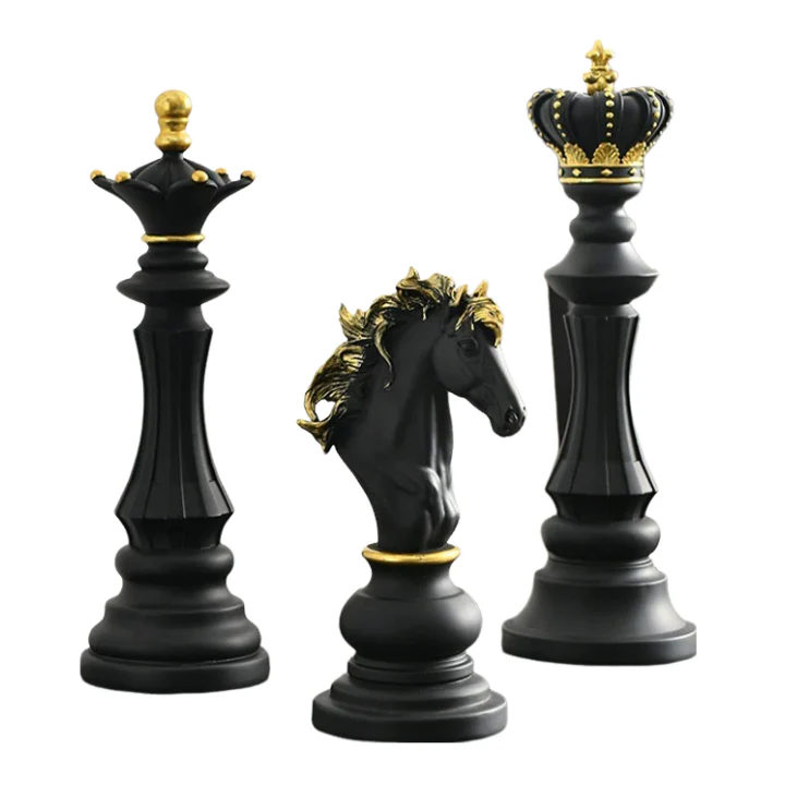 Unique Black Home Decor Resin Chess Piece Set - 3Pcs