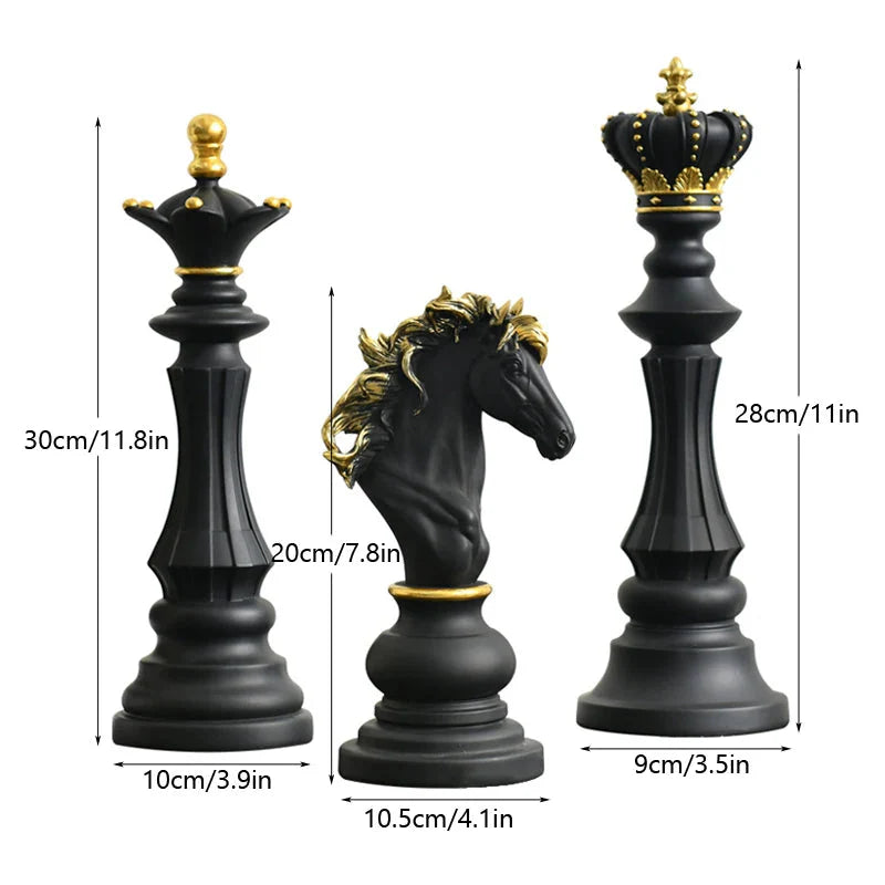 Unique Black Home Decor Resin Chess Piece Set - 3Pcs