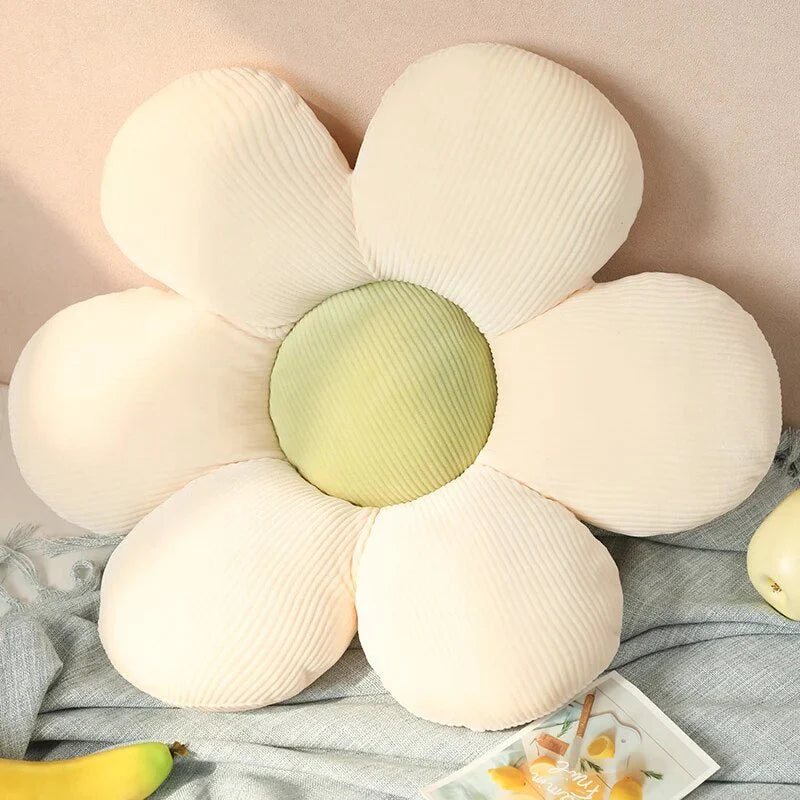 Unique Flower Plush Pillow Seat Cushion - White & Green