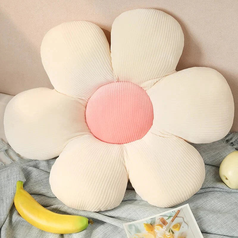 Unique Flower Plush Pillow Seat Cushion - White & Pink