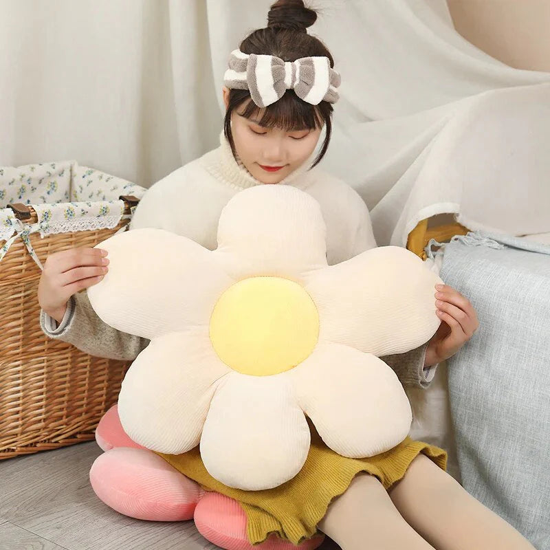 Unique Flower Plush Pillow Seat Cushion - White & Pink