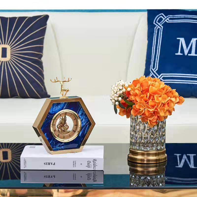 Unique Hexagon Gold Desk Clock 23cms