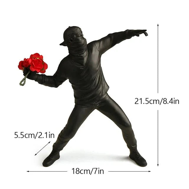 Unique Resin Nordic Flower Thrower Statue - Black