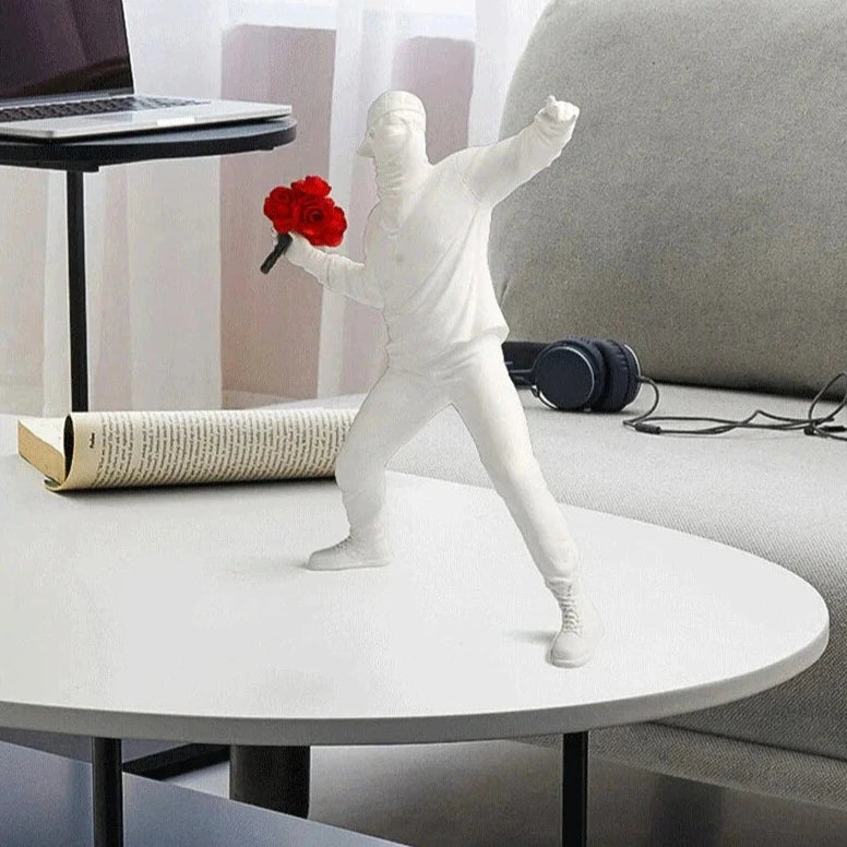 Unique Resin Nordic Flower Thrower Statue - White