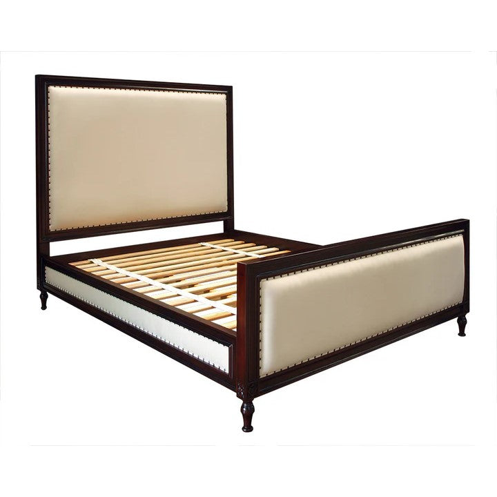 Upholstered Wooden Cushioned King Size Bed - Dark Mahogany