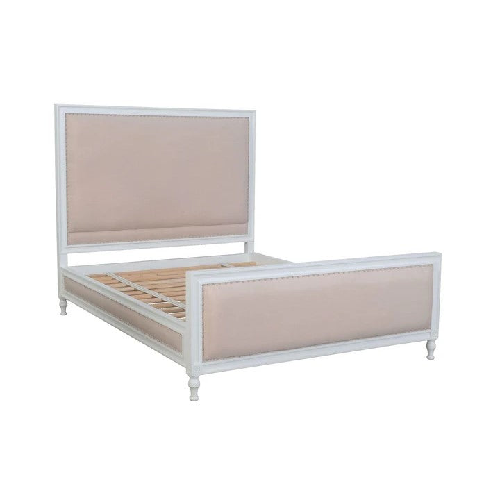 Upholstered Wooden Cushioned King Size Bed - White