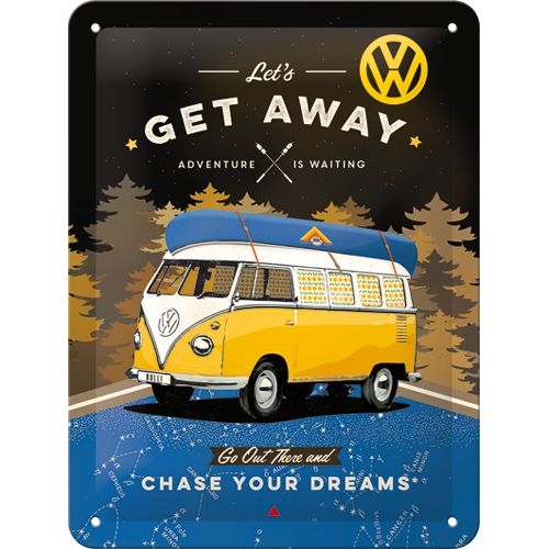VW Bulli - Let's Get Away Night - Small Sign Board 15 x 20cm
