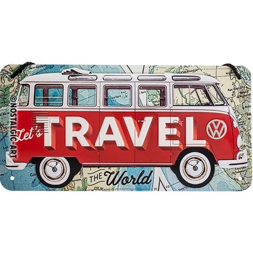 VW Bulli - Travel the World - Nostalgic-Art Hanging Sign - 10 x 20cm