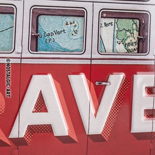 VW Bulli - Travel the World - Nostalgic-Art Hanging Sign - 10 x 20cm