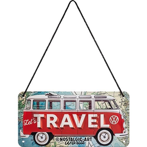 VW Bulli - Travel the World - Nostalgic-Art Hanging Sign - 10 x 20cm