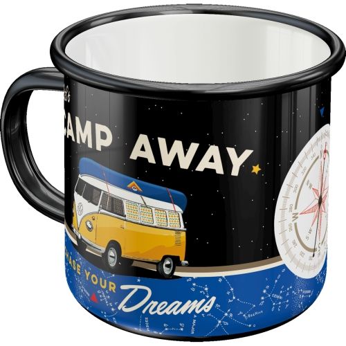 VW Bulli Let's Camp Away Night - Enamel Coffee Mug