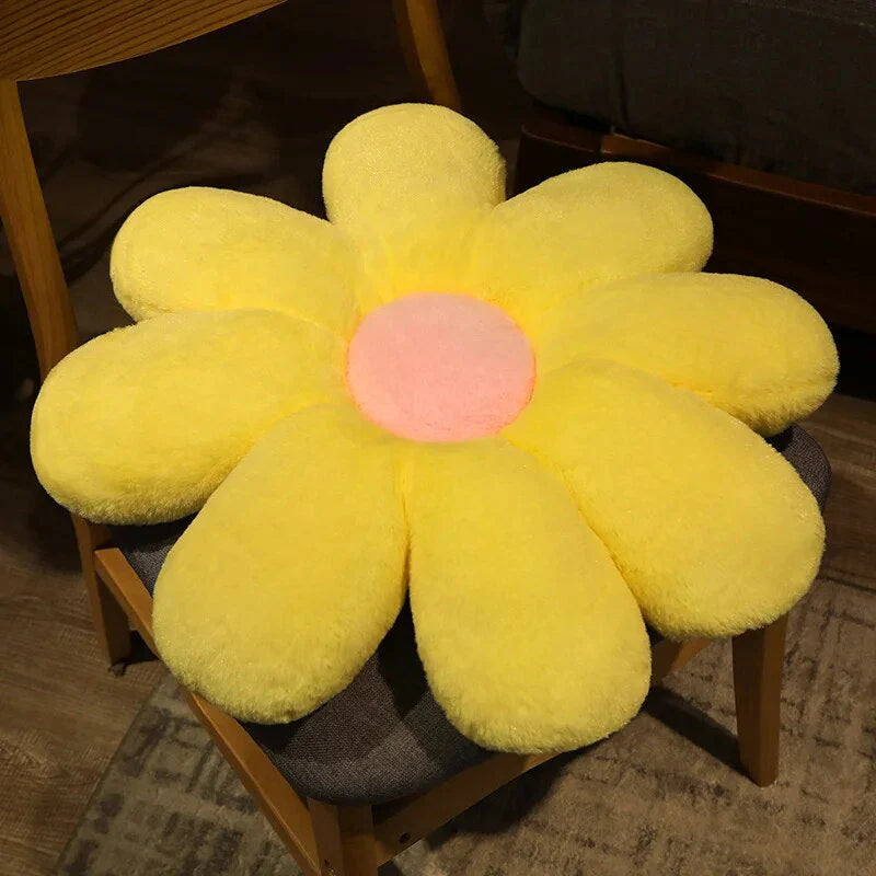 Vibrant Flower Shape Soft Cushion Pillow 50cms - Pink & Yellow