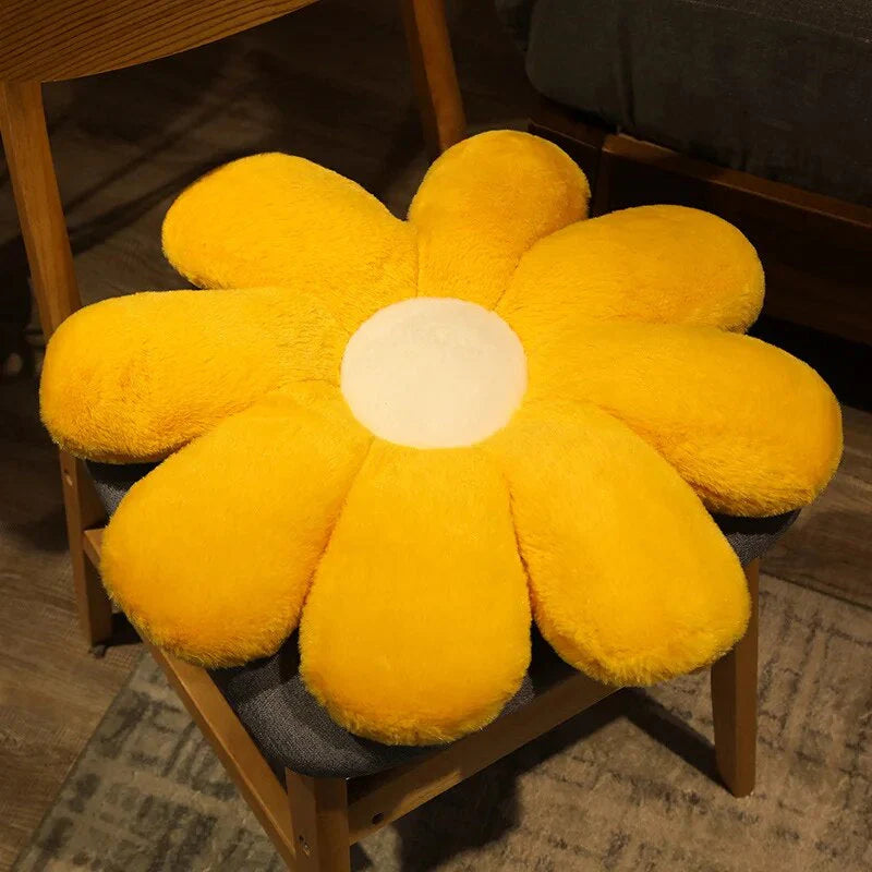 Vibrant Flower Shape Soft Cushion Pillow 50cms - White & Yellow