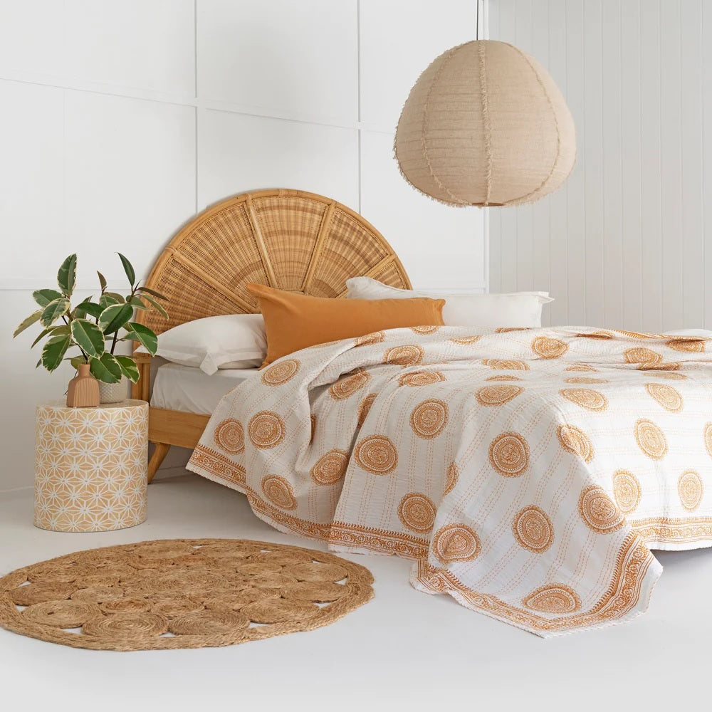 Vibrant Rangoli Design Boho Cotton Bedspread King Size