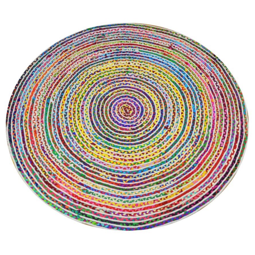 Vibrant Recycled Tribal Pattern Cotton Rug - Round