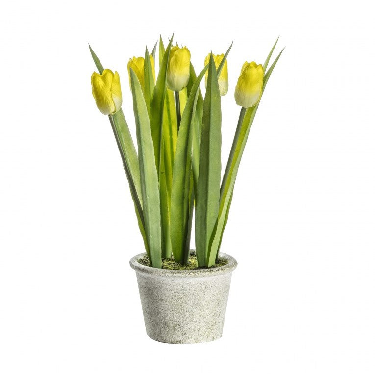 Vibrant Artificial Yellow Tulips in Pot