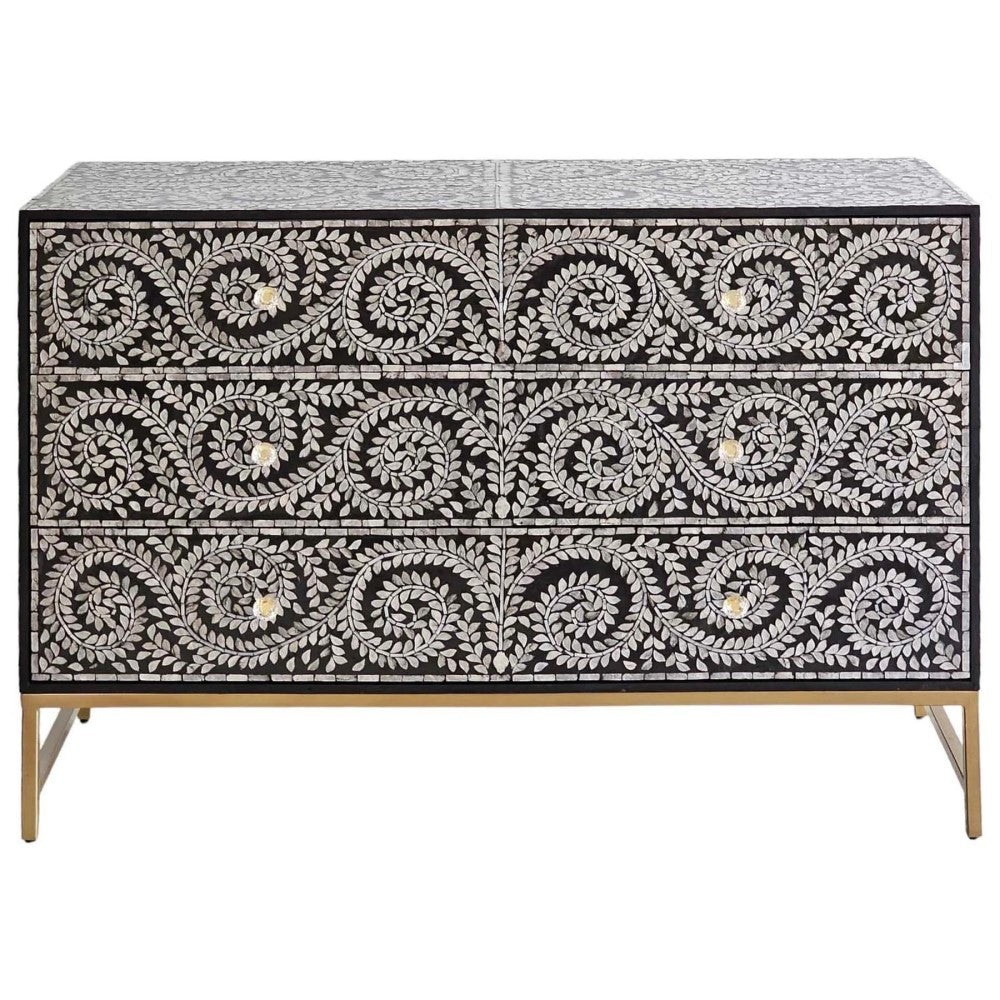 Vine-Inspired Enchanting Pearl Chest of 3 Drawers