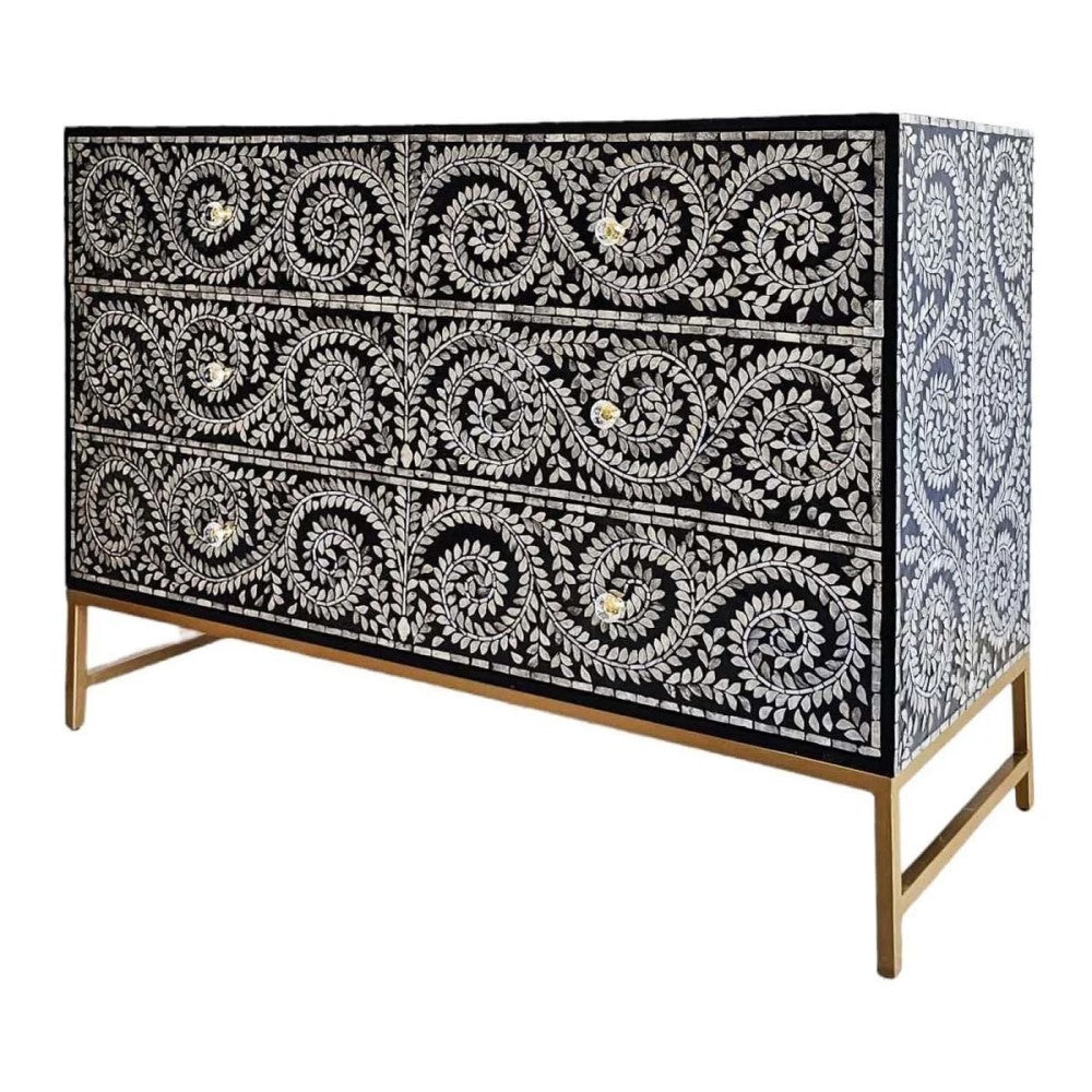 Vine-Inspired Enchanting Pearl Chest of 3 Drawers