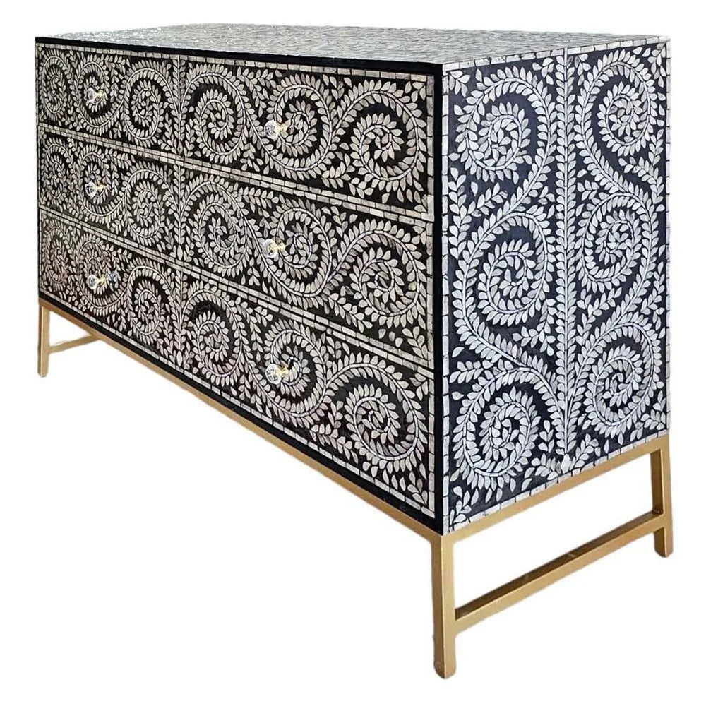 Vine-Inspired Enchanting Pearl Chest of 3 Drawers