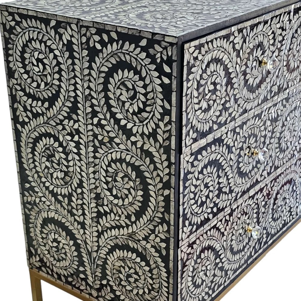 Vine-Inspired Enchanting Pearl Chest of 3 Drawers