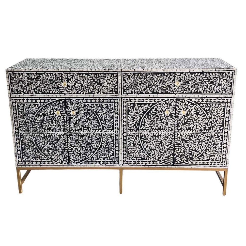 Vine-Inspired Enchanting Pearl Chest of 3 Drawers 4 Doors