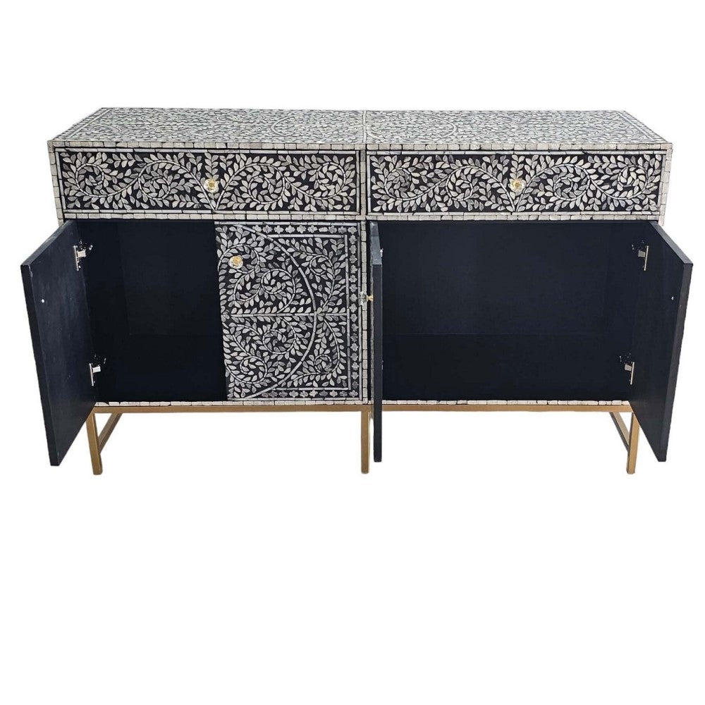 Vine-Inspired Enchanting Pearl Chest of 3 Drawers 4 Doors