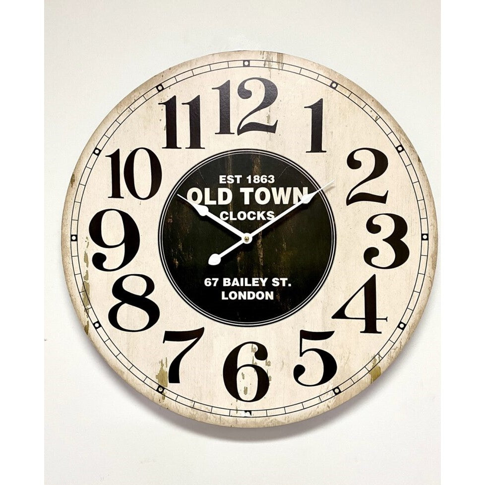 Vintage-Inspired Timber Old Town Wall Clock 60cms