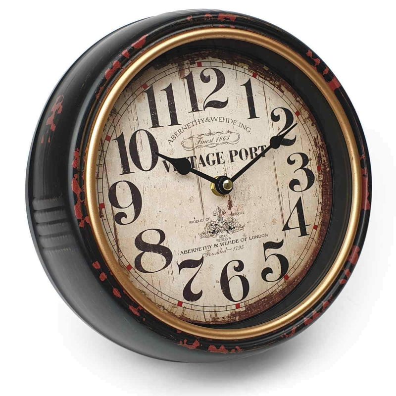 Vintage Black Round Wall Clock 24cms