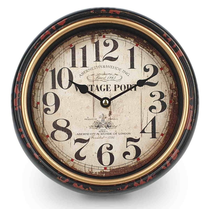 Vintage Black Round Wall Clock 24cms