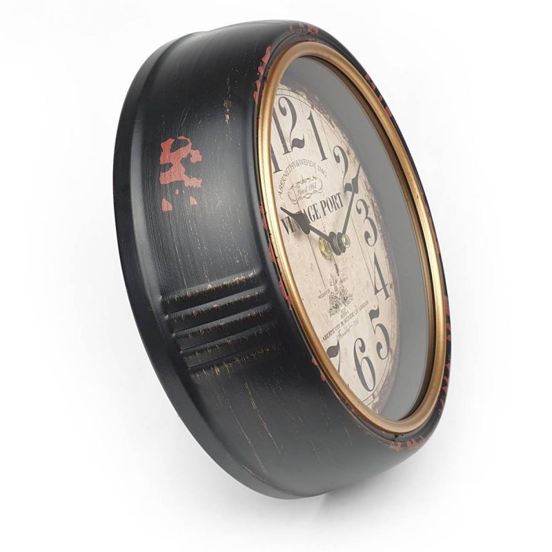 Vintage Black Round Wall Clock 24cms