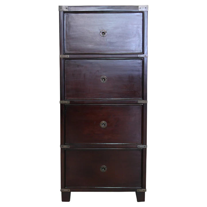 Vintage Campaign 4 Drawers Filing Cabinet - Dark Mahogany