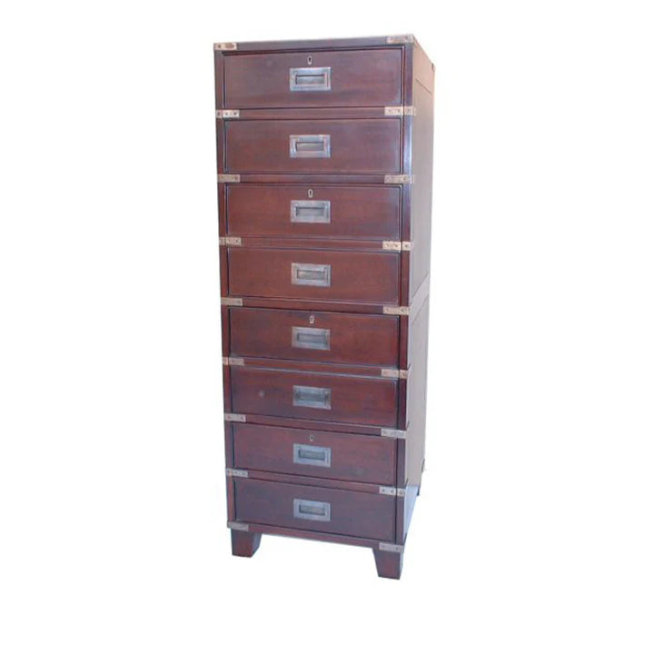 Vintage Campaign 8 Drawers Filing Cabinet - Rose Mahogany