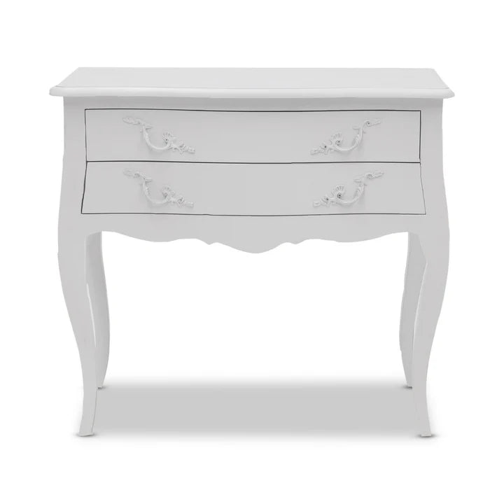 Vintage French Style Wide Two Drawer Bedside Table - White