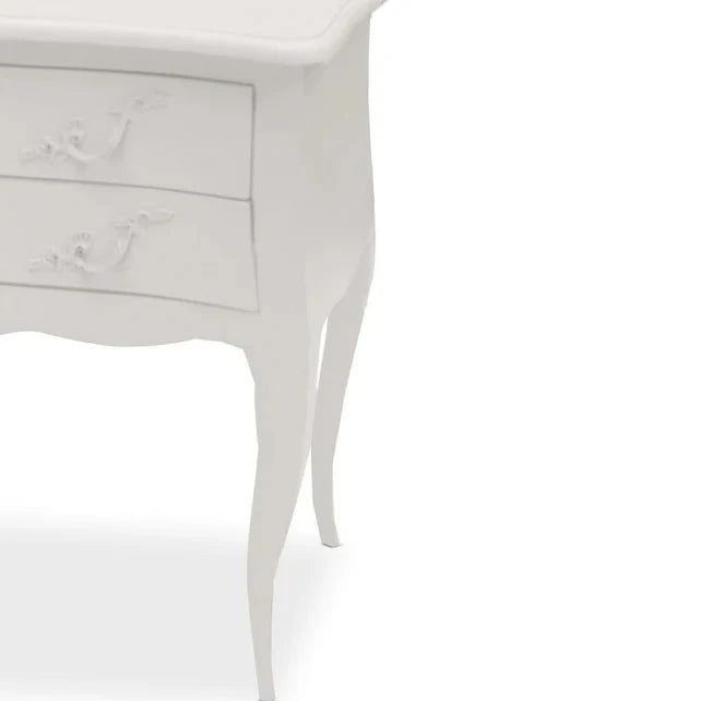 Vintage French Style Wide Two Drawer Bedside Table - White