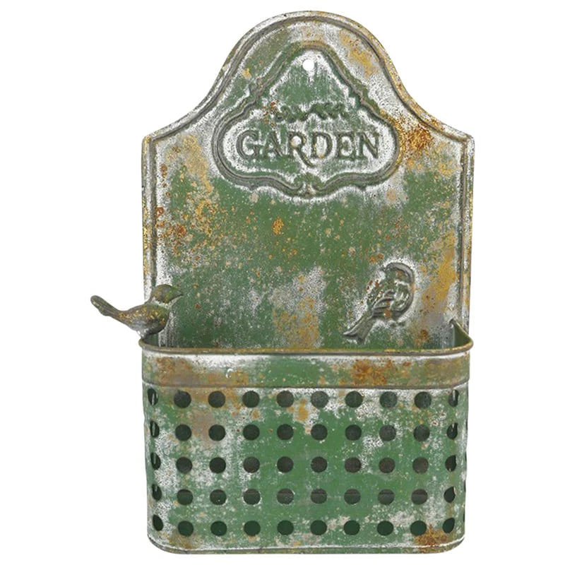 Vintage Green Wall Planter with Embossed Garden