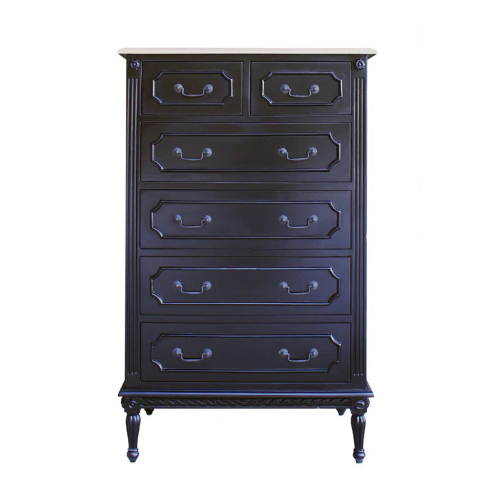 Vintage Marseille 6 Drawer Tallboy - Black