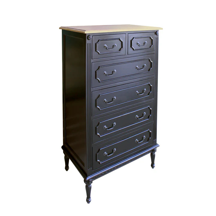 Vintage Marseille 6 Drawer Tallboy - Black