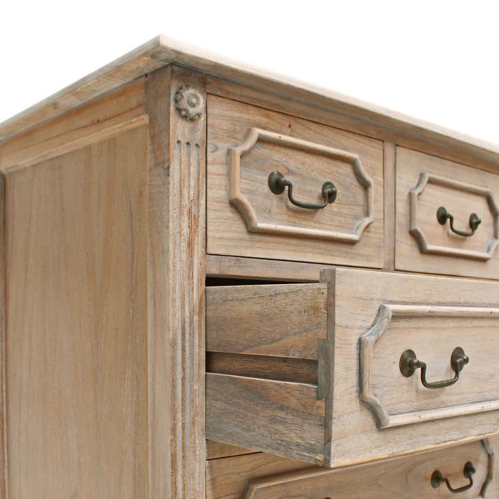 Vintage Marseille 6 Drawer Tallboy - Weathered Oak